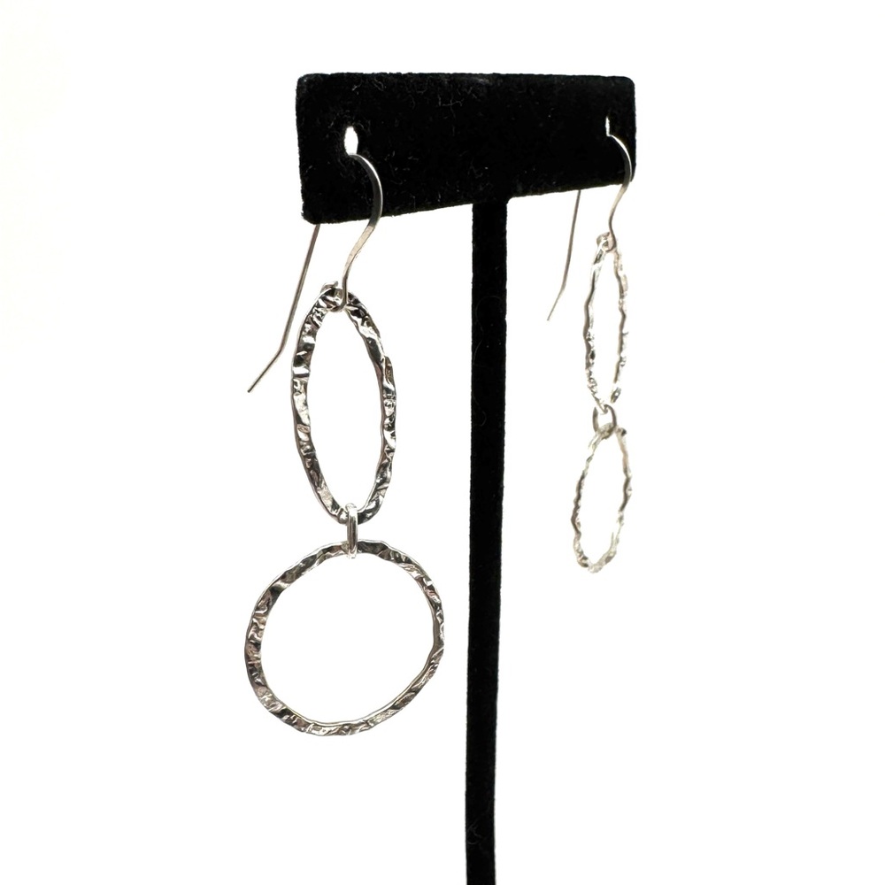 Vintage Sterling Silver Hammered Double Hoop Drop Earrings